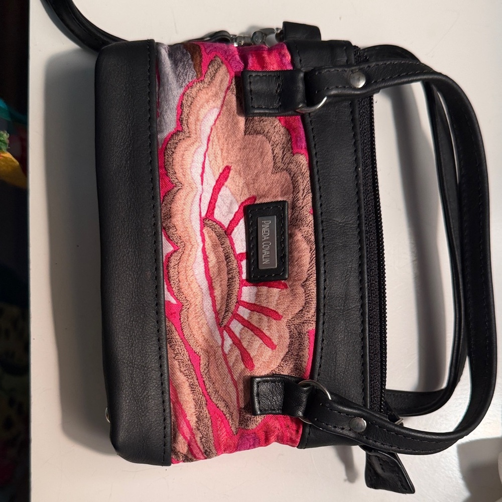 Pineda covelin Black Trim Pink Floral wristlet